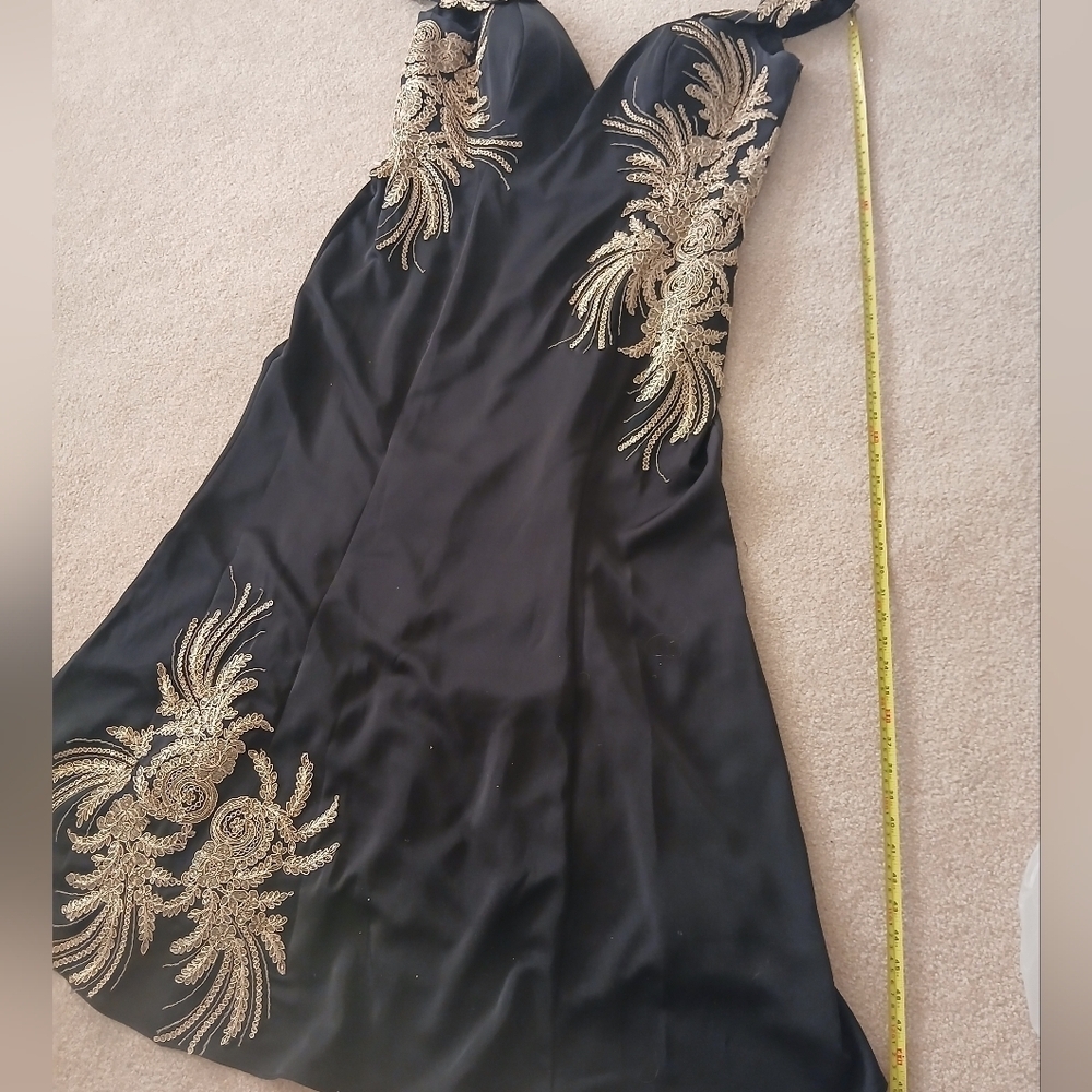 Black and Gold Asymmetrical Embellished Prom Gown - Picture 8 of 10